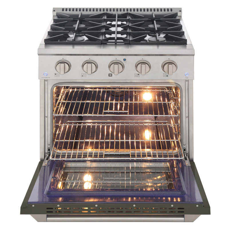 KUCHT Professional 30 po 4,2 pieds cubes Cuisinière au gaz naturel avec brûleurs scellés et four à convection en acier inoxydable avec porte vert olive