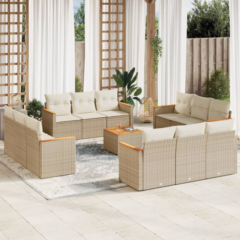  Ensemble de canapé de jardin beige, crème, Blanc, crème, Beige