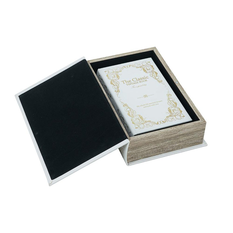 Ensemble de 2 boîtes à livres décoratives avec motifs floraux blancs et dorés et texte