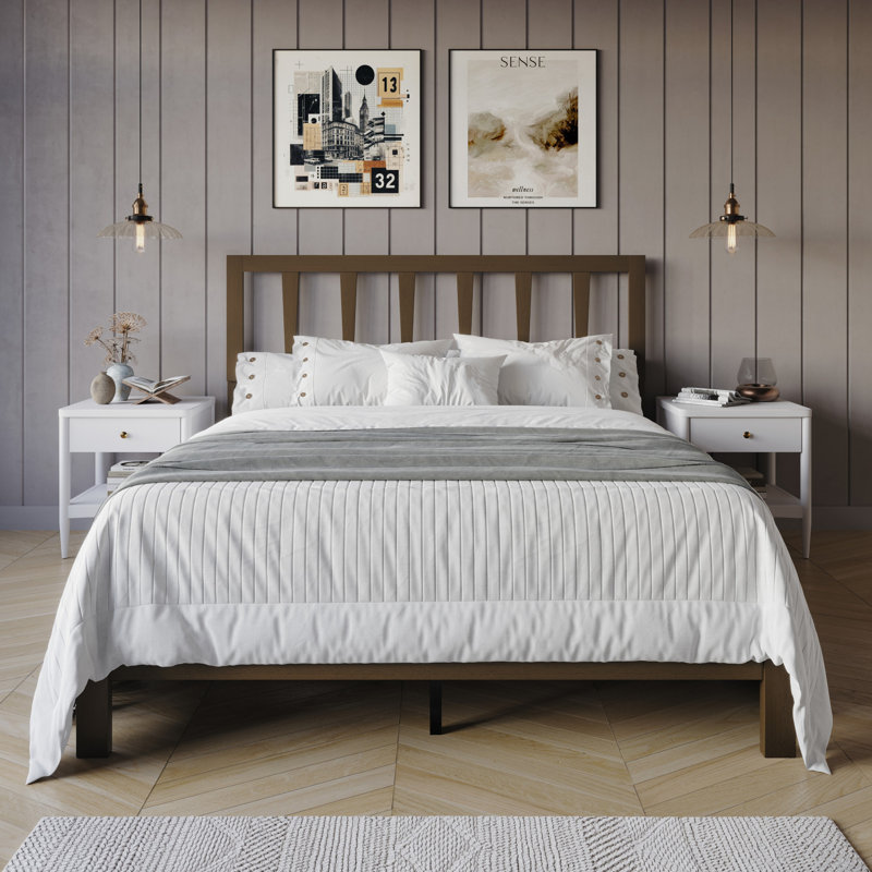 Morsly Solid Wood Platform Bed, Queen, Brown