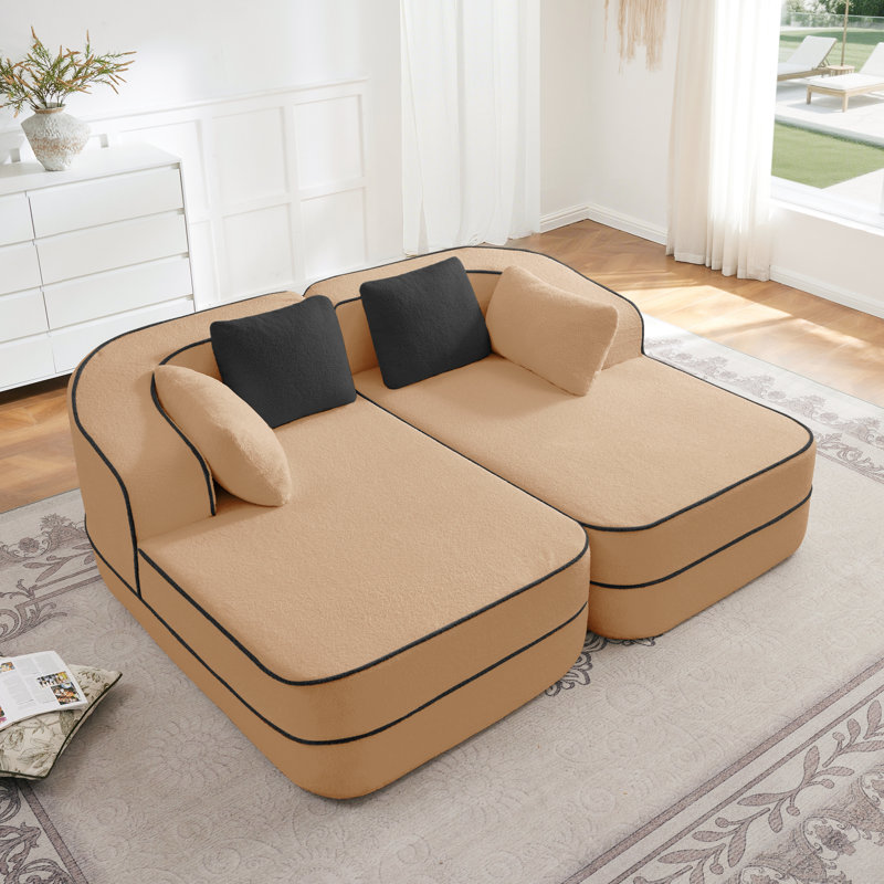 Canapé Fluffy Teddy en tissu avec dossier réglable et design antidérapant