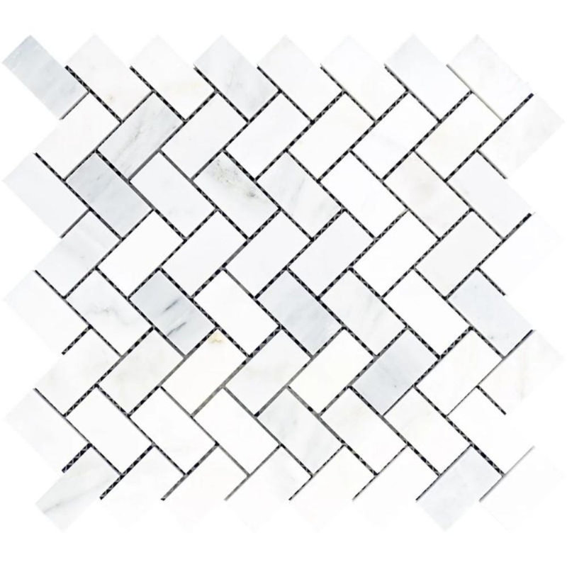1" x 2" Marble Brick Joint Mosaic Wall & Floor Tile, Polished Oriental White