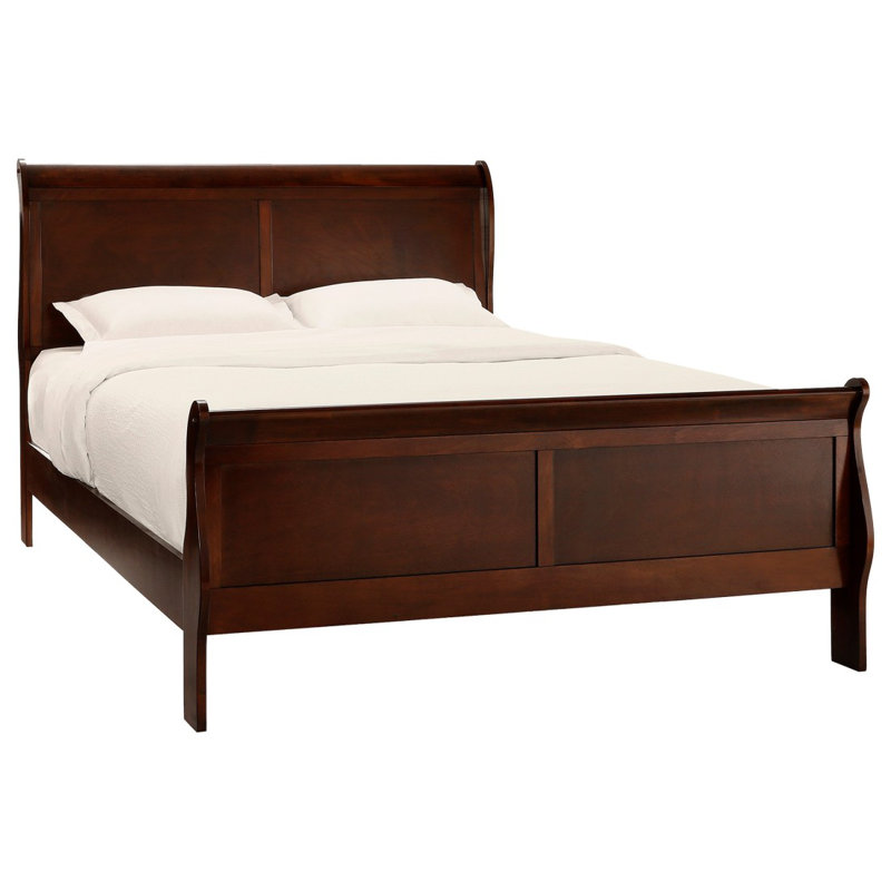 Lit-bateau de style Louis Philippe avec finition cerisier brun, Brun
