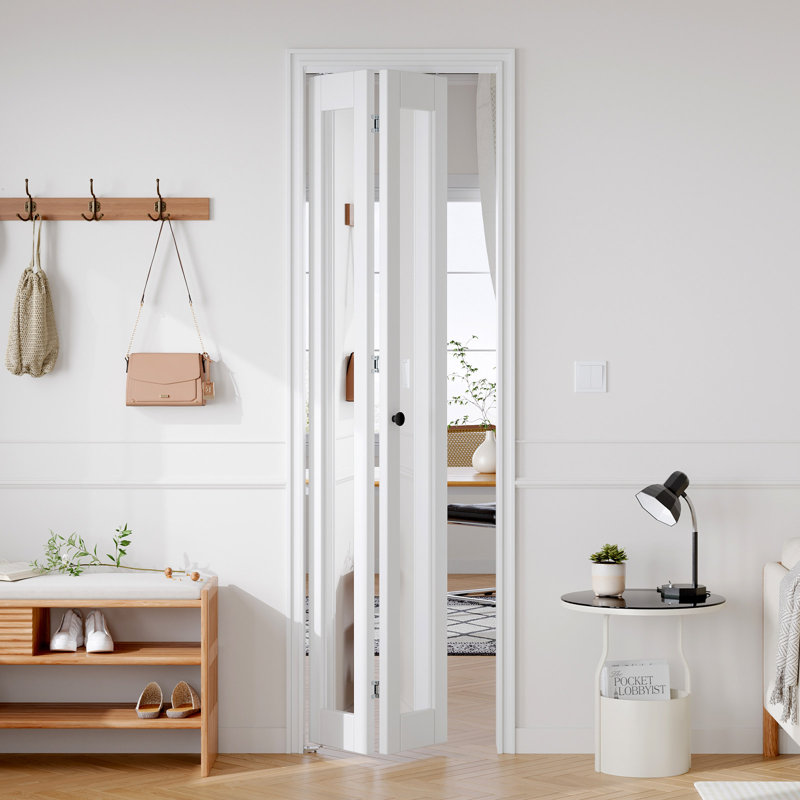 Porte pliante en verre miroitant et en bois manufacturé avec trousse de quincaillerie d'installation, 24 po x 80 po