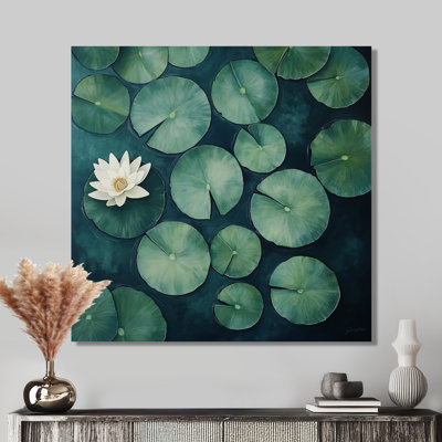 Nénuphar solitaire - Tableau botanique vert sur toile