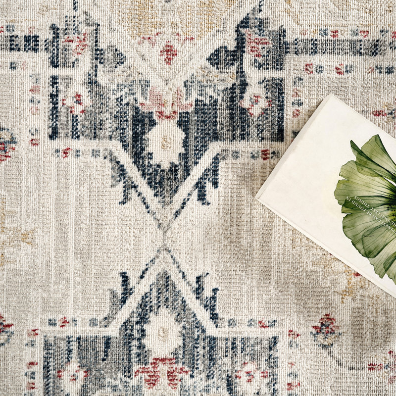 Abani Teuton DAL160A Indoor/Outdoor Distressed Cream Blue Area Rug, 7'9" x 10'2"