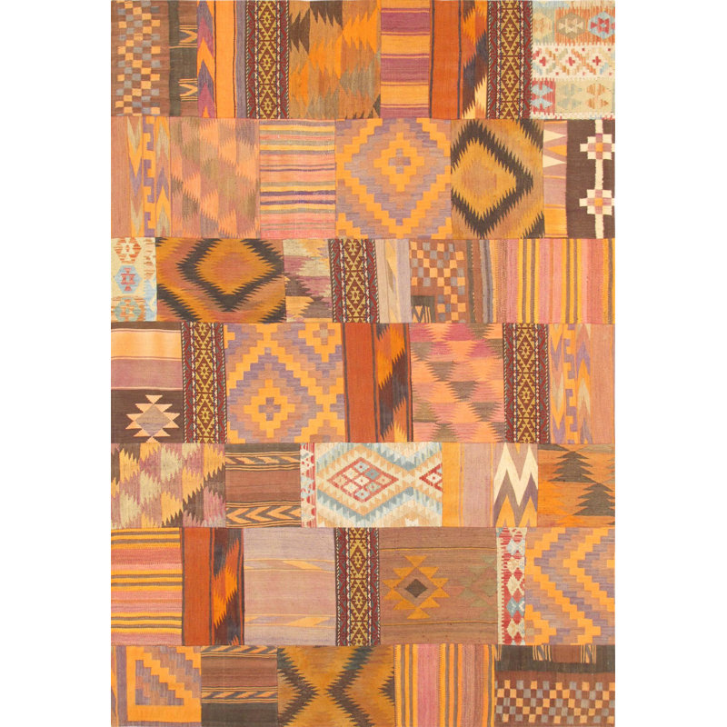 Tapis de zone noué la à la main Patchwork, Rectangle 6 pi 5 po x 9 pi 5 po