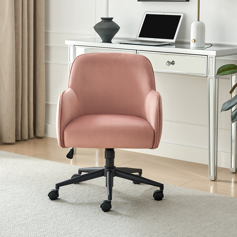 Vivianna Luxury Upholstered Soft Velvet Swivel Office Vanity Chair - Modern Silhouette Design, Pink Velvet
