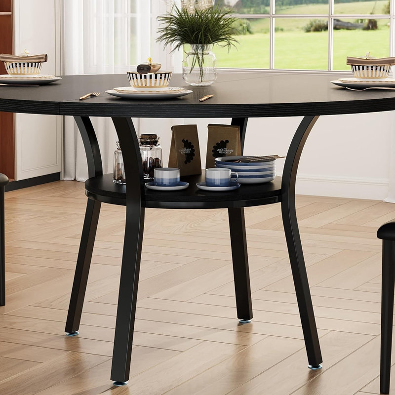 Round Metal Base Dining Table, Black
