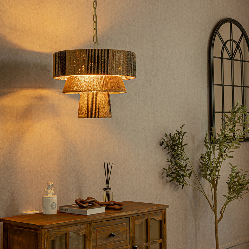 Bradlyn 4-Light Coastal Chandelier 3-Tier Handwoven Multi Color Ceiling Light In Brass