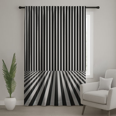 Rideaux de fenêtre noirs à rayures verticales, voilages et voilages à rayures - 1 panneau