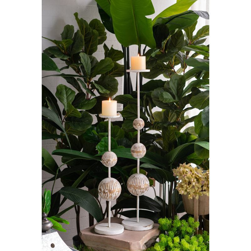 Iron Candle Holder with Spherical Accents 6" x 6" x 24" White, 23.8" H x 5.9" W x 5.9" D