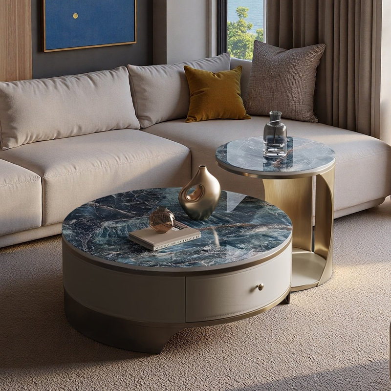 Ensemble de tables basses rondes en granit Luxury-Style, Bleu