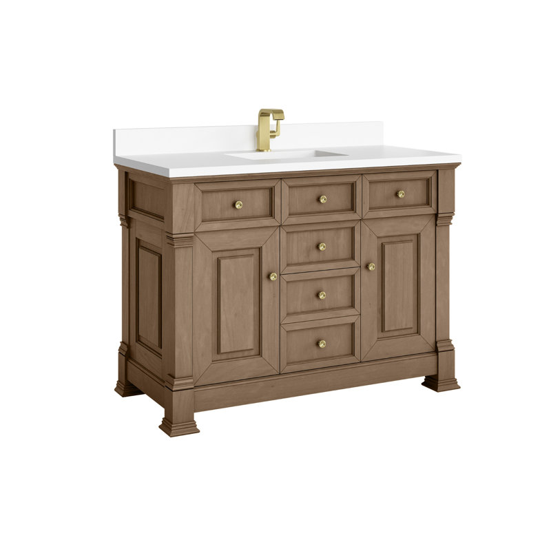 Brookfield 48'' Single Bathroom Vanity with Top, White Zeus, Pecan, Single Hole