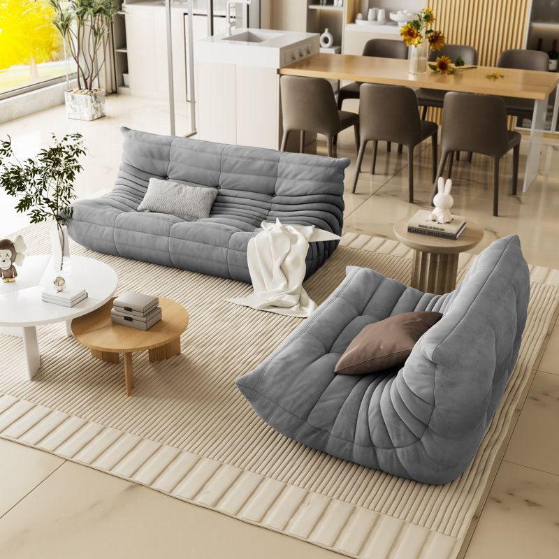 Fauteuil à accoudoirs à trois places et deux places avec accoudoirs, Grey Fabric