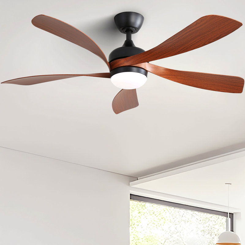 52 Inch Modern Ceiling Fan With 3 Color Dimmable Led Light 5 ABS Blades Remote Control Reversible DC Motor, Black, Walnut