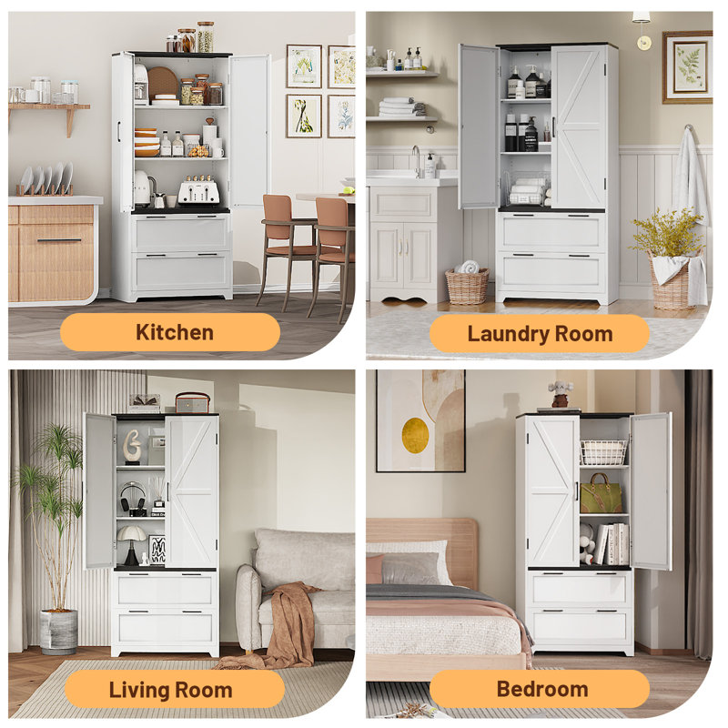  71"tall Kitchen Pantry Storage Cabinet, Pantry Cabinet With Adjustable Shelves And 2 Drawers For Kitchen, Dining/living/laundry Room |metal Storage Cabinets For Home Organization