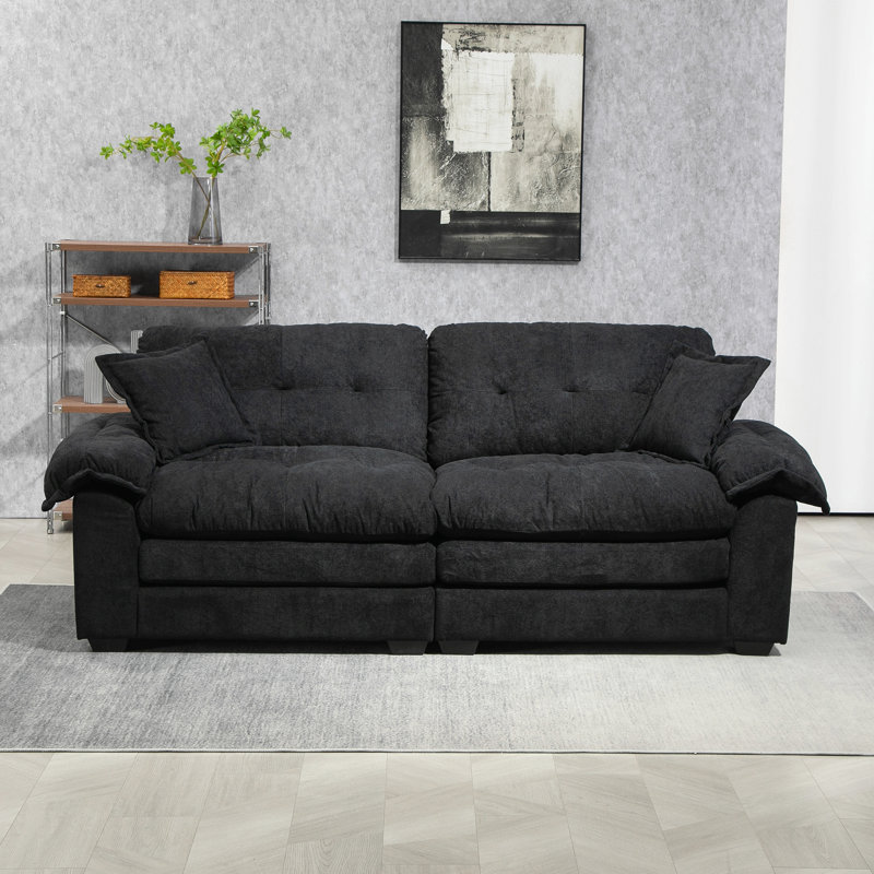 Canapé 84 po en chenille 84 po avec 2 coussins décoratifs et mousse à mémoire de forme pour salon, Noir