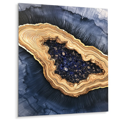 Aqua Crystal And Wood Slide Spiral III - Traditional Metal Art Print, Crystals Metal Wall Art