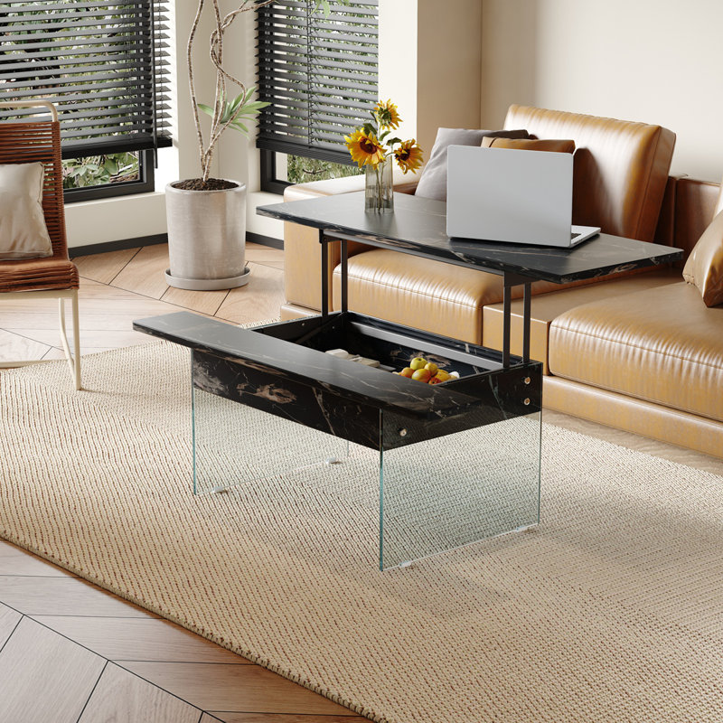 Table basse polyvalente à plateau relevable avec rangement dissimulé pour les espaces de vie et de bureau, Noir