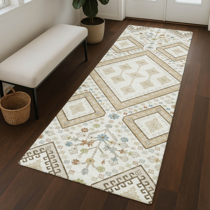 Machine Washable Indoor/Outdoor Chantille ACN2459 Casual Rug, 2'3" x 7'6" Runner, Ivory