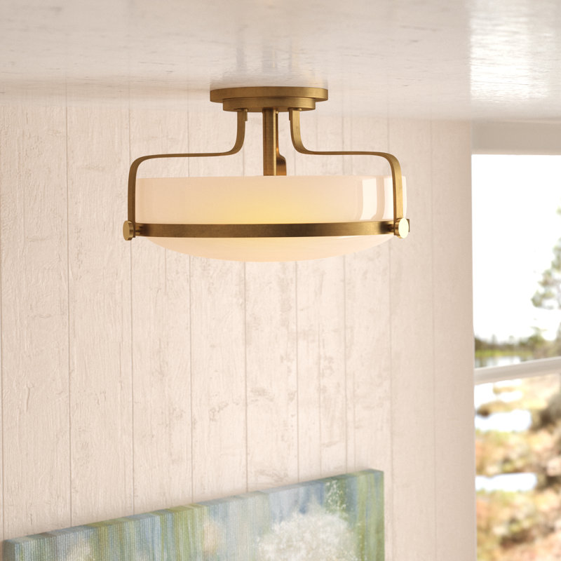 Harper Three Light 18" Retro Bowl Semi-Flush Mount Ceiling Light, Heritage Brass, Incandescent