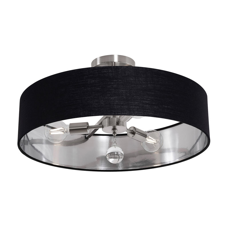 Luminaire suspendu simple à 3 lumières Woodvale, Noir / argent, Nickel satiné