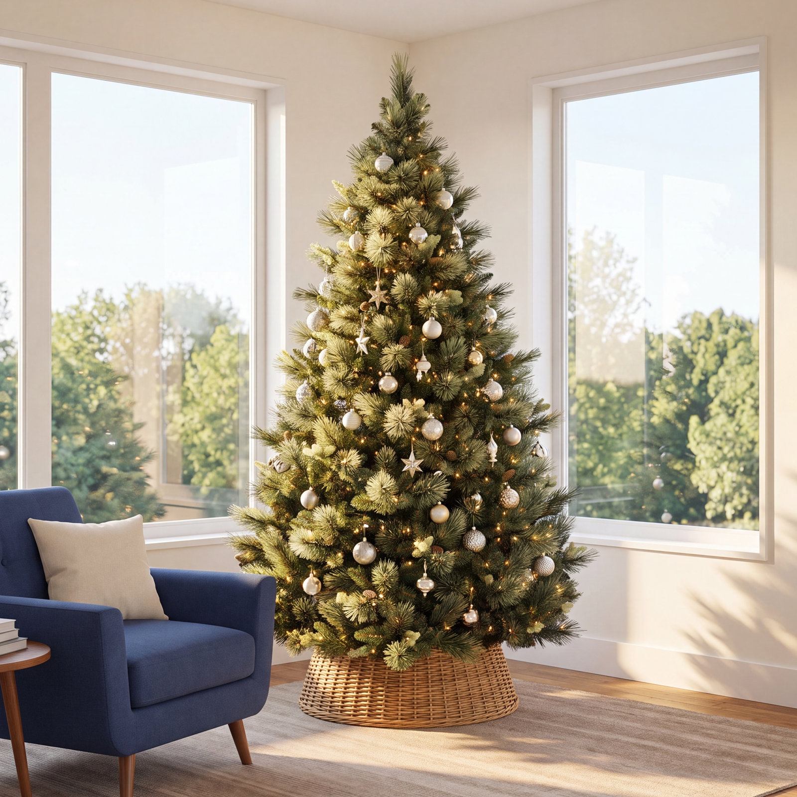 Quentin Flocked Pre-Lit Pine Christmas Tree, 7.5'