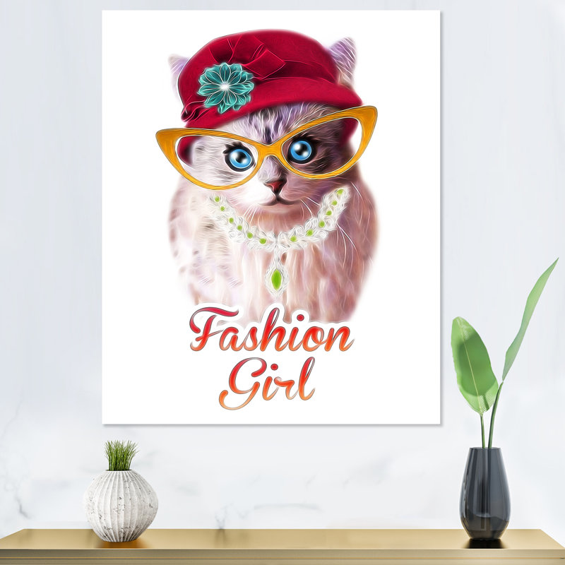 Hipster, chat amusant avec chapeau - décoration murale pour enfants, art sur toile, H 40 po x l 30 po x P 1,5 po