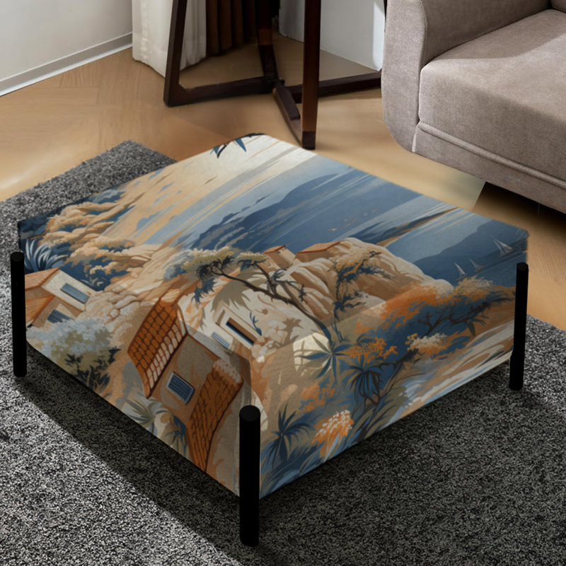 Motif botanique méditerranéen - Grand repose-pieds carré Patchwork