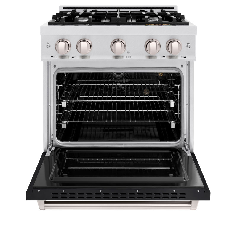 ZLINE 30" Classic DuraSnow Gas Range w/ 4 Burners & Convection Oven w/ White Door, Stainless Steel/Black