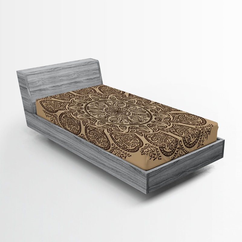Ensemble de 2 draps-housses Ambesonne, Drap-housse de taille simple, Brun, brun clair / floral