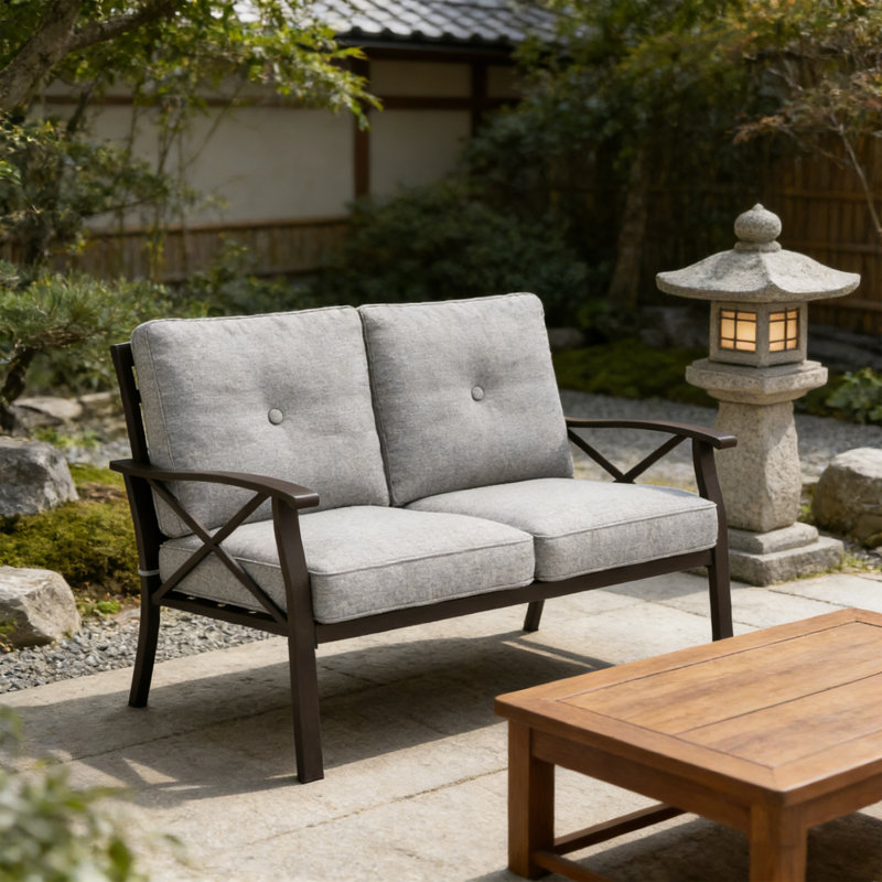 48" Outdoor Loveseat with Cushions, Gray