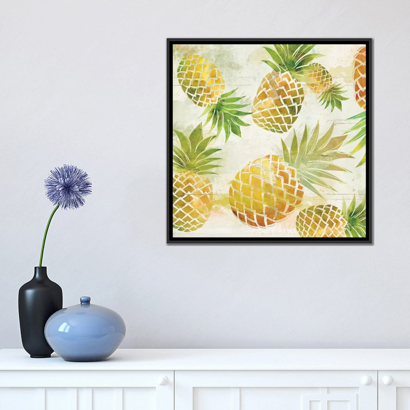 « ananas danse i », impression sur toile, H 18 po x l 18 po x P 1,5 po, Toile avec cadre flottant noir, Pas de tapis