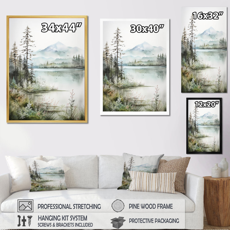 Minimalisme, lac Tranquillity II - impression, Cadre simple noir, H 32 po x l 24 po x P 1 po