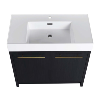 Meuble-lavabo autoportant avec lavabo en résine et porte à fermeture douce
