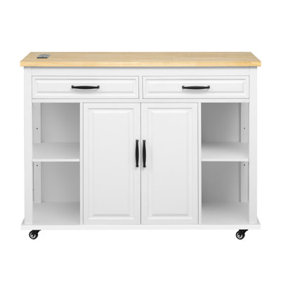 Îlot de cuisine de 47,2 po avec table extensible à l'arrière de 13,8 po, placage en bois d'hévéa, rangement interne, charnières rectangulaires à fermeture en douceur de 47,2 po