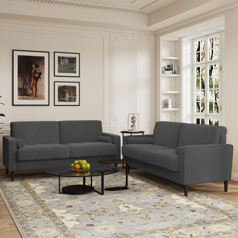 Carmelinda 157Cm Square Arms Sofa, Dark Grey