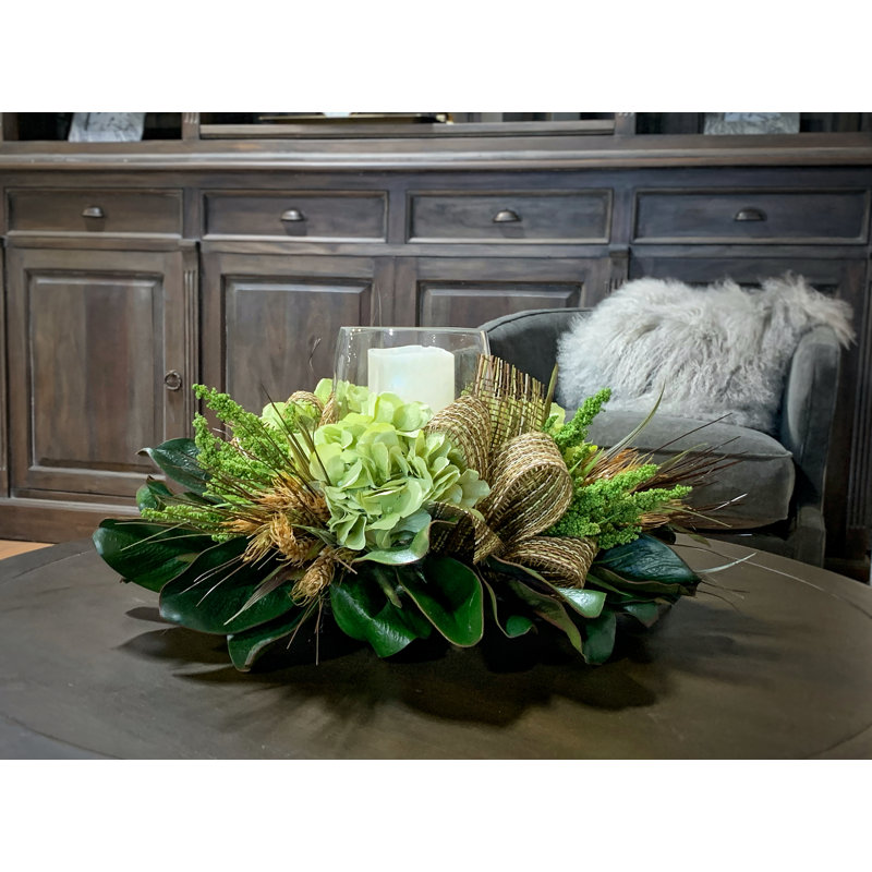Hydrangea and Magnolia Leaf Centerpiece