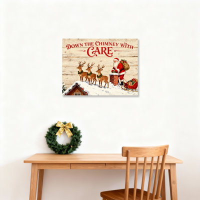 Santa Reindeer Chimney Canvas Wall Art