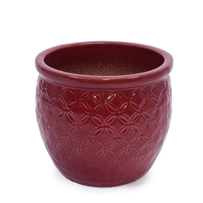 Bean Paste Red Ceramic Planter Of 3 For Indoor Outdoor Use, Modern Planters With Glossy Finish And Drainage Hole, 15.23 Inches Wide, Deep, 13.18 High, 48.58 Pounds Flowerpot 3, Spaces, Built-In Root