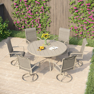 Outdoor Patio Dining Set with 6-person Round Dining Table and  Padded Swivel Chairs