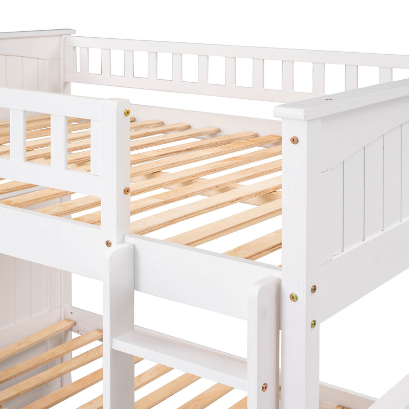 Bunk Bed With Trundle,Platform Bed,Bed Frame, White