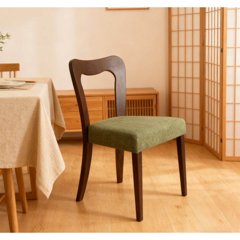  Ensemble de 2 chaises de salle à manger sans accoudoirs, Marron foncé, Vert