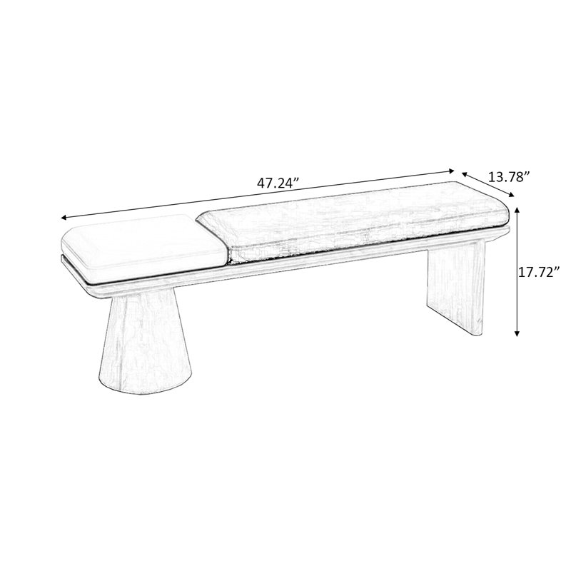 Banc rembourré en bois massif noir, H 17,72 po x l 47,24 po x P 13,78 po, Noir