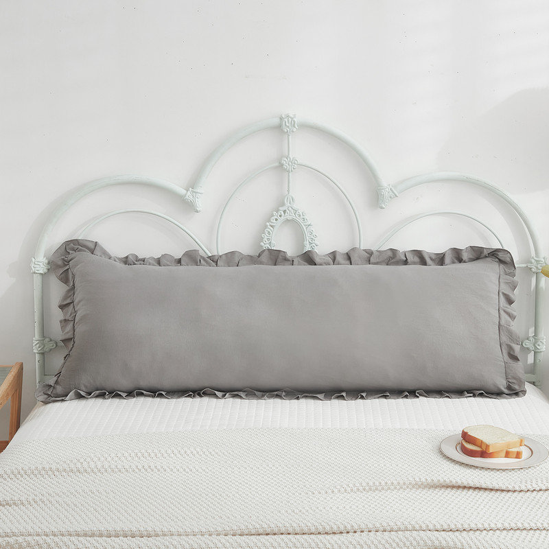 20x54in Light Grey Body Pillow Cover with Ruffled Fringe Decor, Light Gray