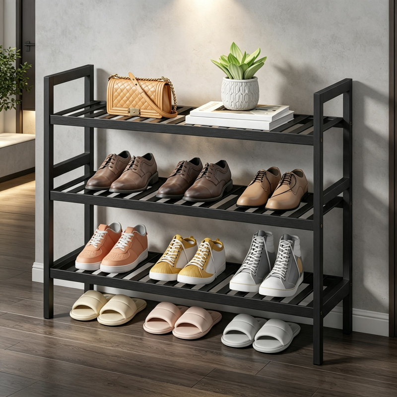 9 Pair Shoe Rack, Black