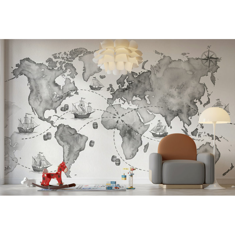 Papier peint carte du monde, 140 po x 108 po, Texturé non collé