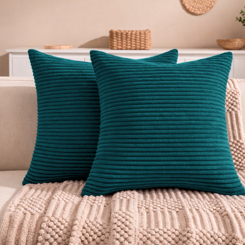 Aspire Homeware Striped Square Velvet Cushion Cover, Teal, Pack of 2