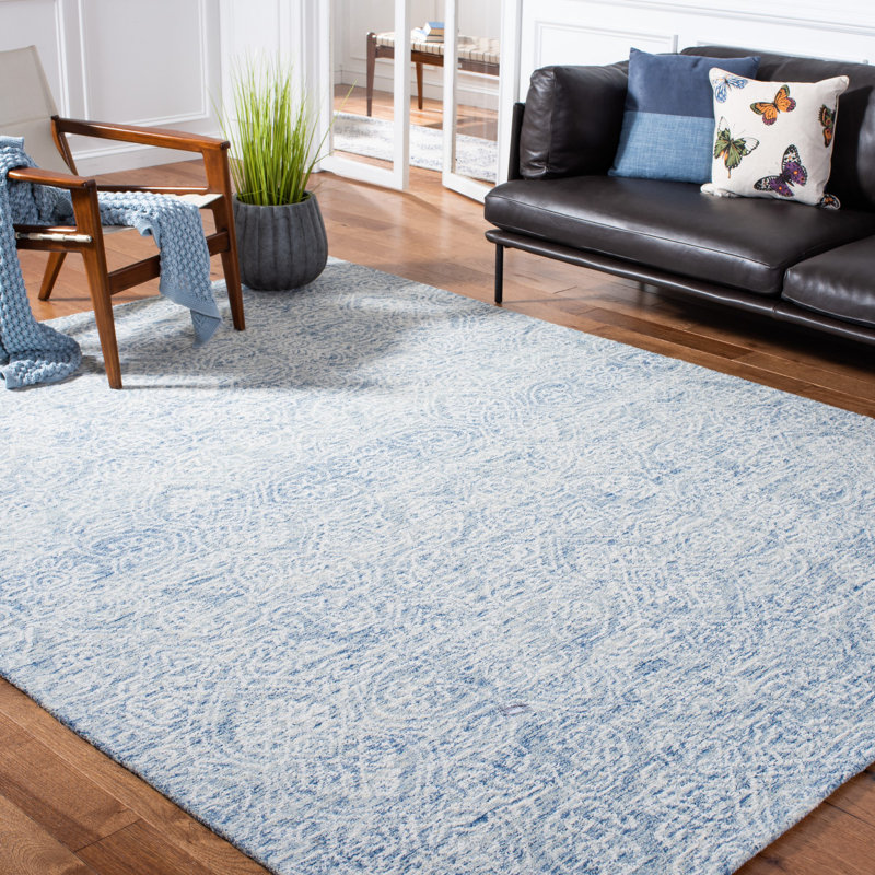 Metro Blue and Ivory Hand-Tufted Wool Area Rug